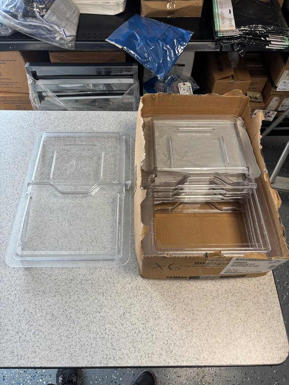 Lot of 6 New, Camwear 1218SCCW135 Food Box Sliding Lid 1218-CLRCW, Cambro