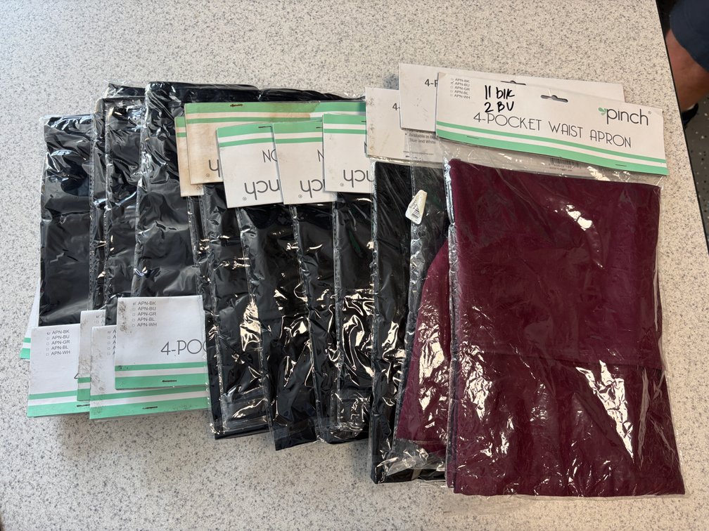 Lot of 13, Pinch, 4-Pocket Waist Aprons, 11 Black, 2 Purple
