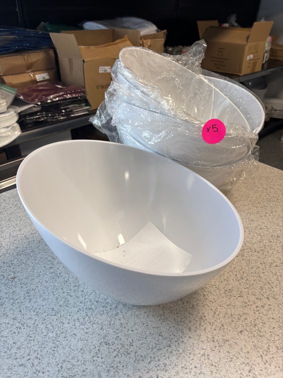 Lot of 5, New Melamine Display Bowls