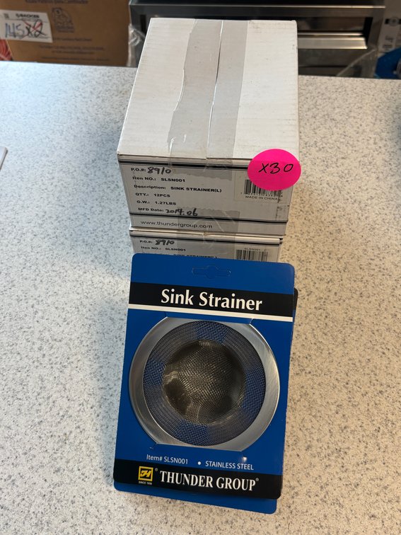 Lot of 30 New, Thunder Group Sink Strainers, Stainless Steel