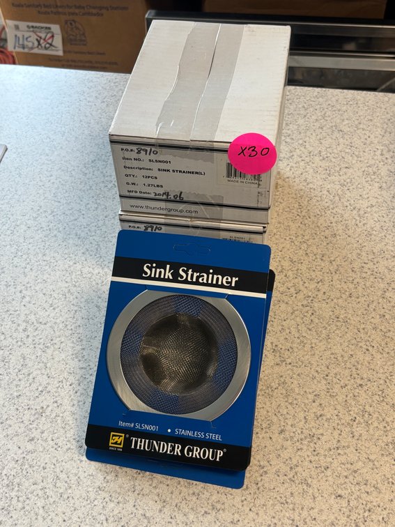Lot of 30 New, Thunder Group Sink Strainers, Stainless Steel