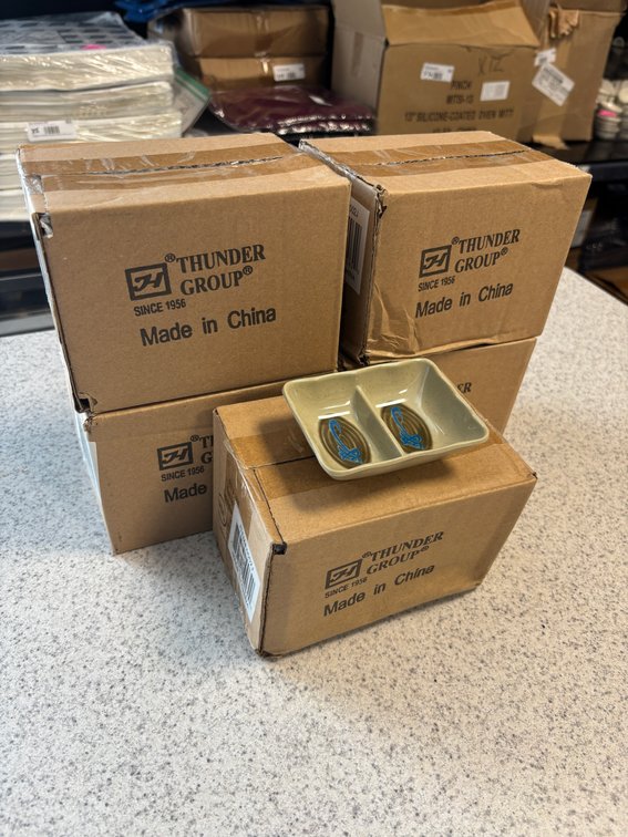Five Cases, Thunder Group Divided Sauce Dishes, 60 Total, 3-1/2in ea.