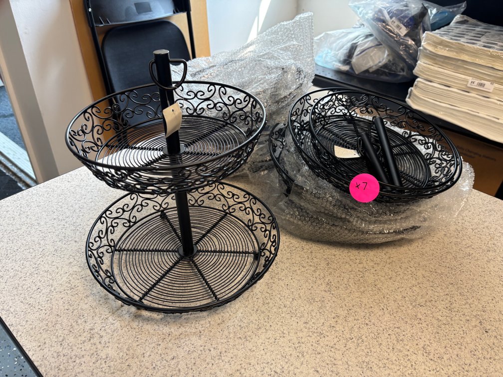 Lot of 7, Tiered Fruit Baskets, Wrought Iron