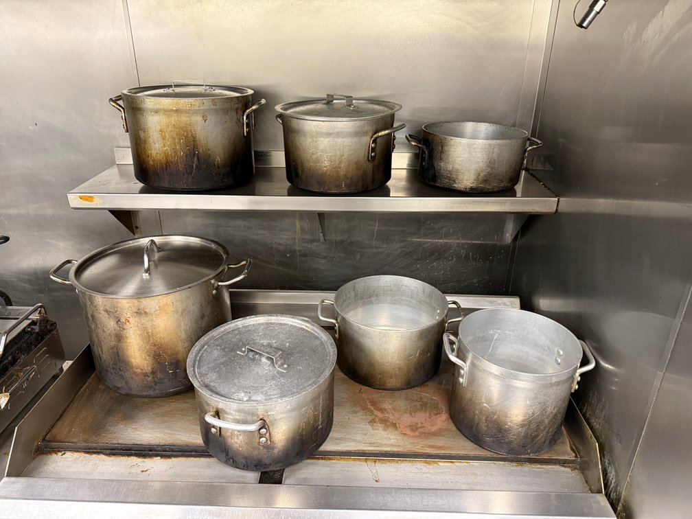 Lot of 7, NSF Stock Pots, Various Sizes, Some w/ Lids, Largest 12in x 15in wide