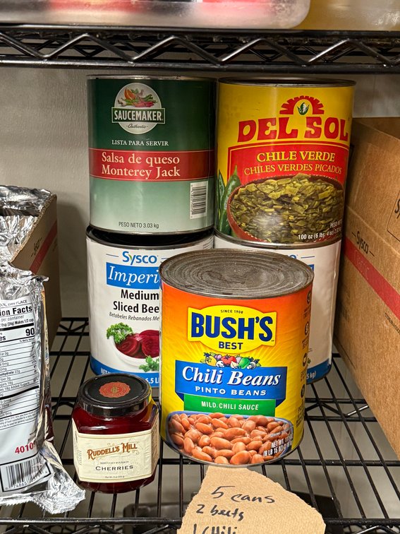 5 No. 10 Cans, Sealed Chili Beans, Salsa Queso, Beets