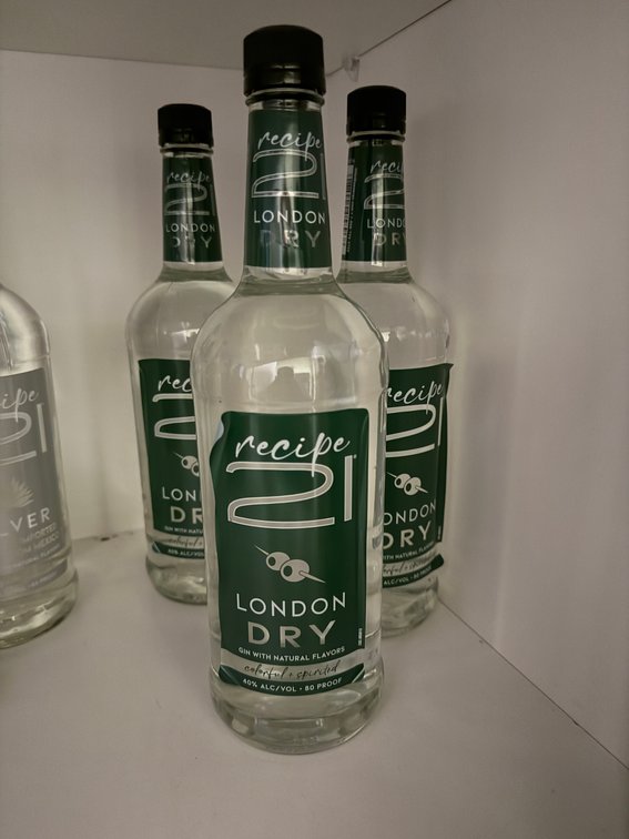 Lot of 3 Bottles, Recipe 21 London Dry Gin, 1 Liter Ea., Sold 3 x's Qty