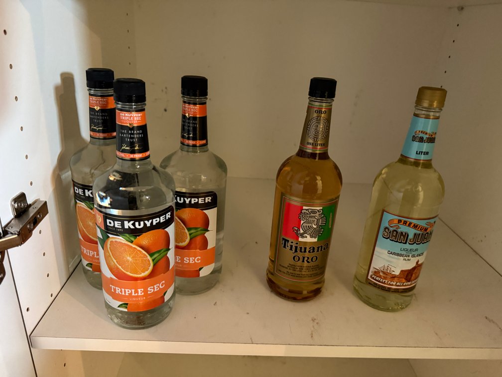 Lot of 5 Bottles of Alcohol, 1 Liter, Triple Sec, Rum, Tequila, All for One Bid