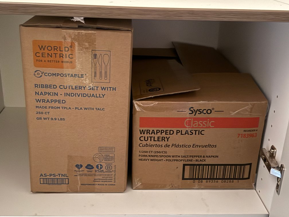 Two Boxes of Wrapped Plastic Cutlery, One Sealed, One Near Full