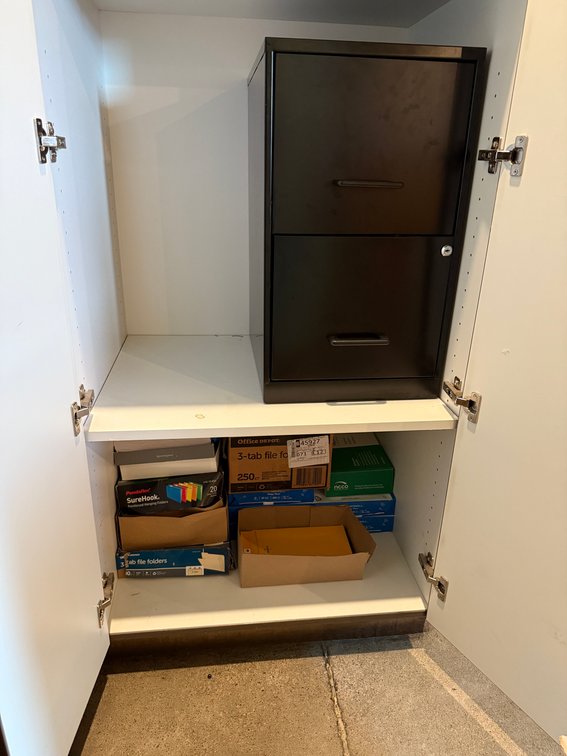 2-Drawer Metal File Cabinet w/ Some Office Supplies