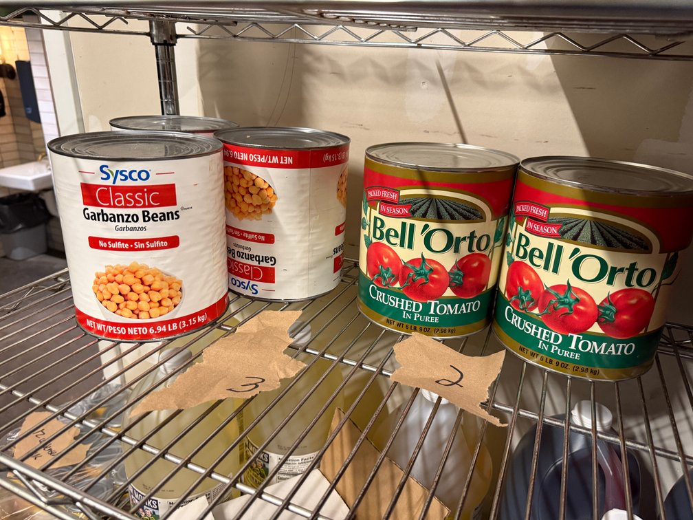 Lot of 5, No. 10 Cans Garbanzo Beans and Crushed Tomatoes