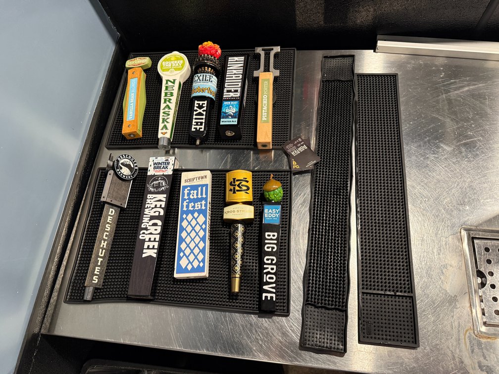 Lot of 12 Tap Handles, 4 Rubber Bar Mats (1 Lg. 1 Sm.) - All for One Bid