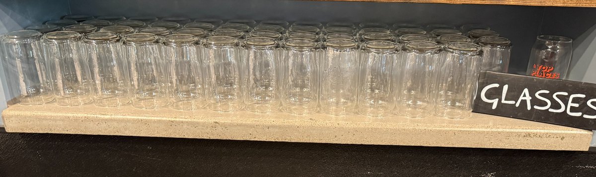 Bar Glasses, Lot of 50, 12oz Glass Beer Can Shaped Glasses & Glasses Sign