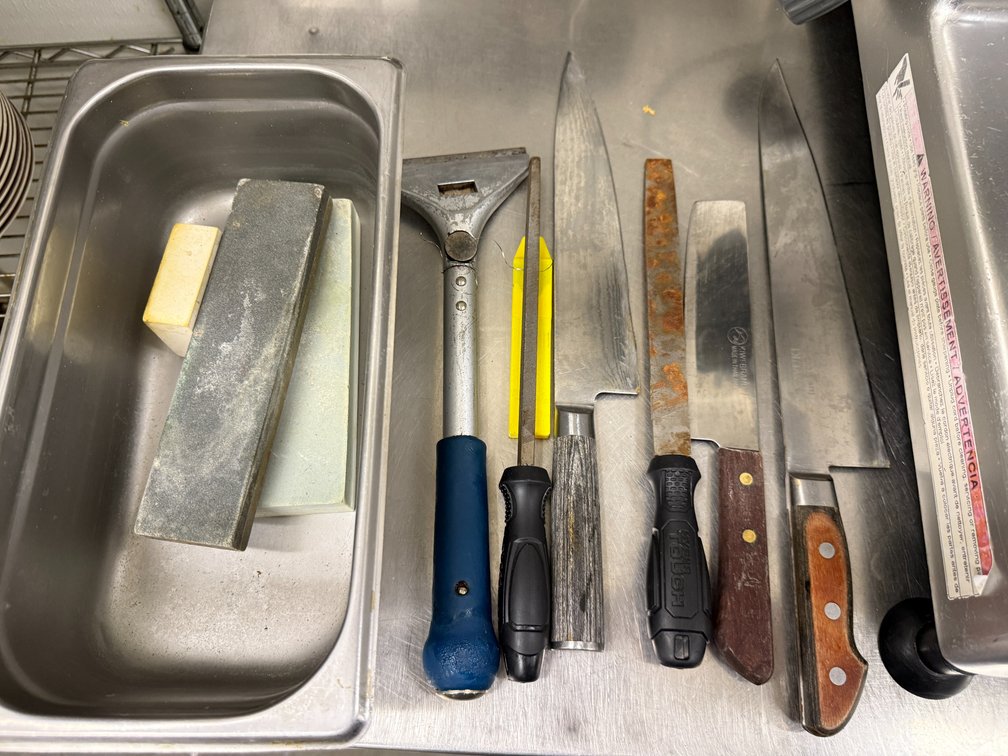 Kitchen Knives, Scraper, File and Sharpening Stones