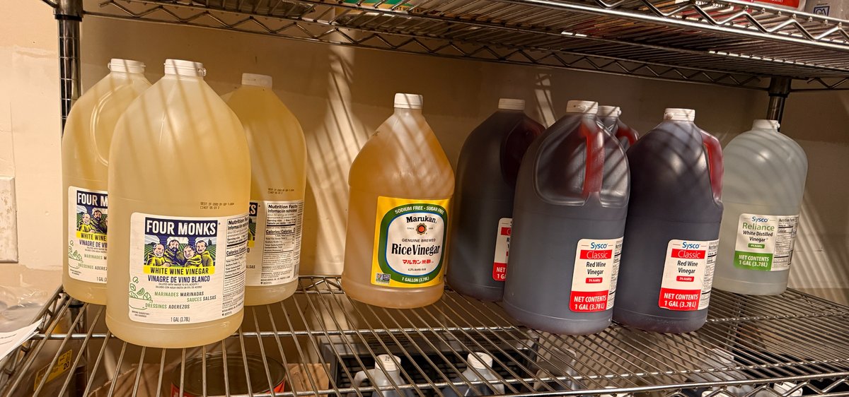 9 Gallon Jugs of Sealed Vinegars, Red Wine, Rice, White Wine & Wine Vinegar, All for One Bid