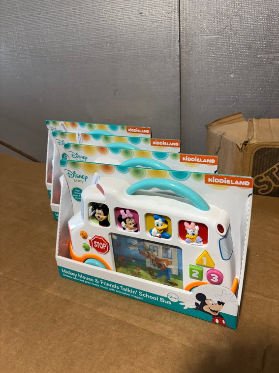 (4) Kiddieland Mickey Mouse & Friends Talkin' School Bus Toys