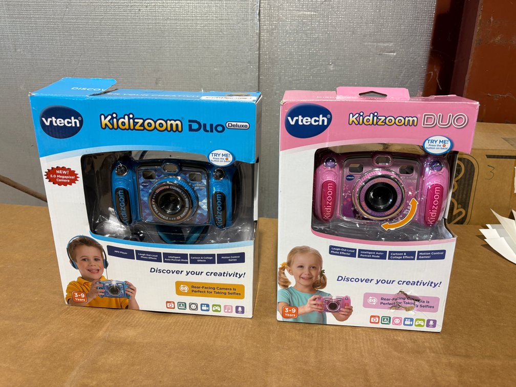 (2) Vtech Kidizoom Duo Deluxe Digital Camera & Headphone - Pink & Blue