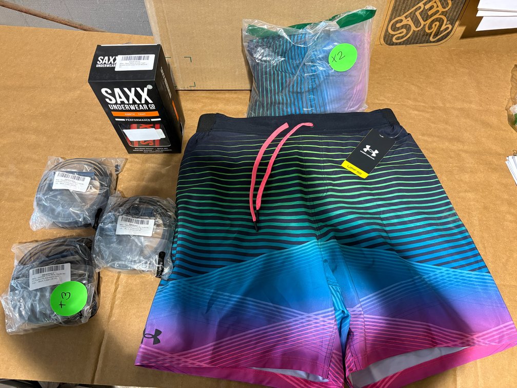 Lot of 6 SAXX Kinetic Tight Boxers, Kenneth Cole Men's Belts & Under Armour Cerise Swim Shorts 