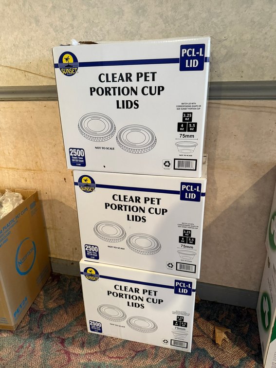 (3) Near Full Boxes of Portion Cup Lids 75mm 