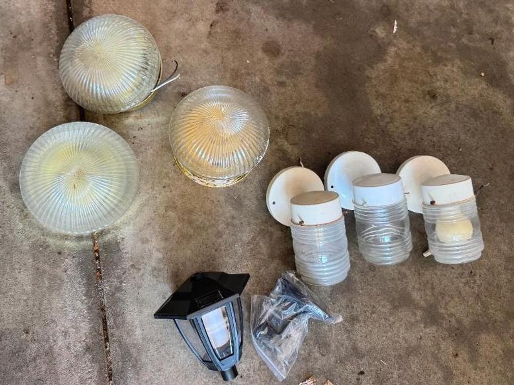 Group of Lighting, Two Sets of 3 Lamps, One Lantern