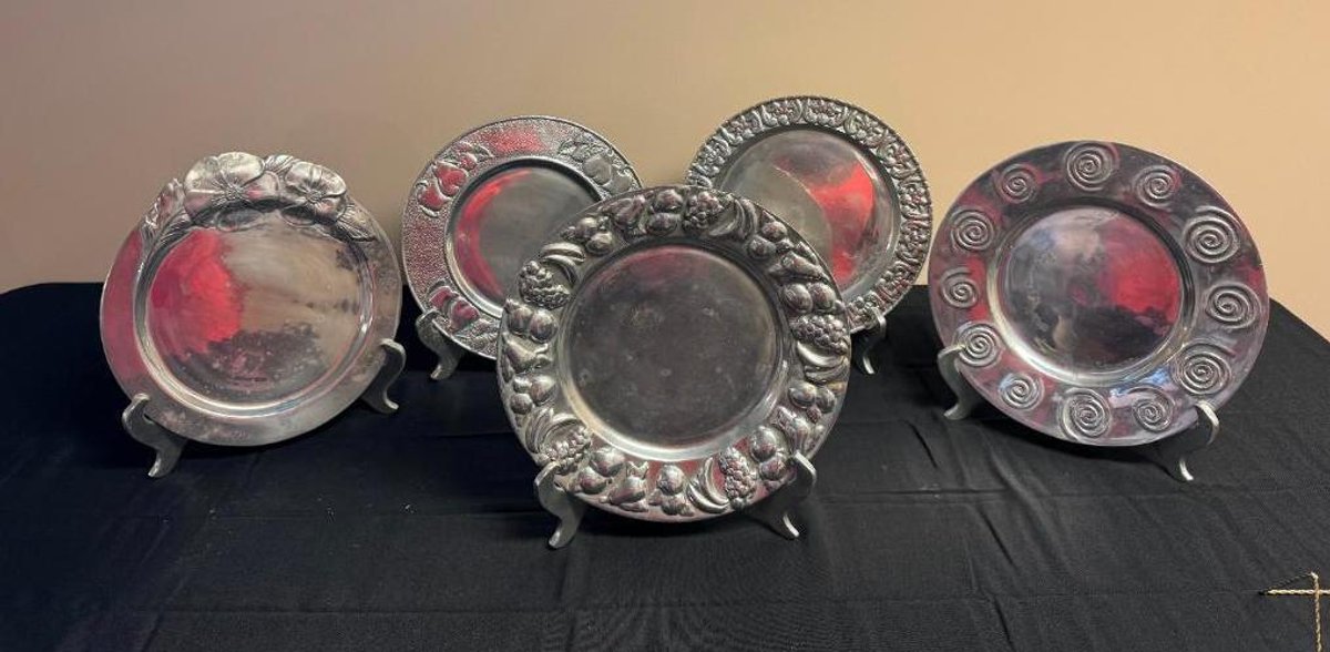 Assortment of Pewter Plates w/ Stands, Ann Kary Collection, Made in Mexico