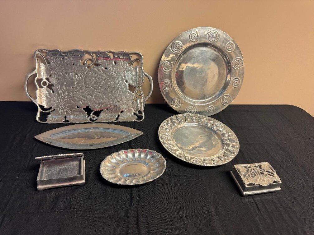 Mexican Pewter Collectibles, Containers w/ Lids, Dishes and Trays, Serving Platter / Tray