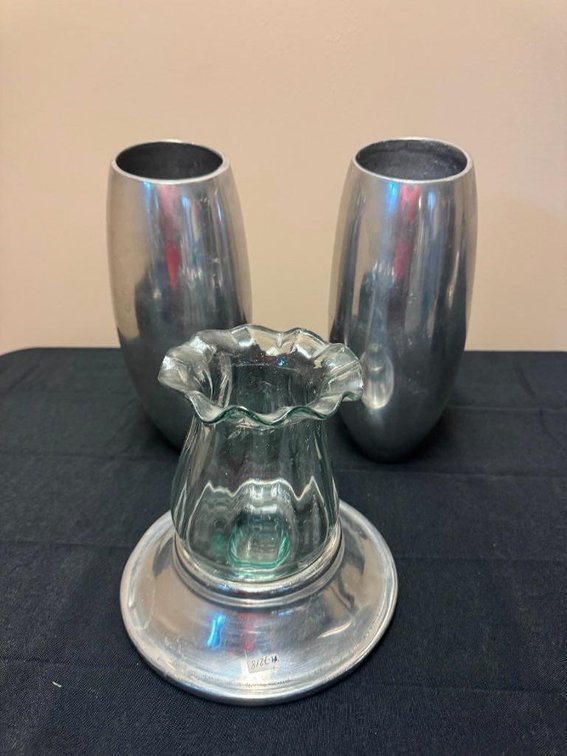 Glass & Silver Accents Flower Vases, Polished Aluminum