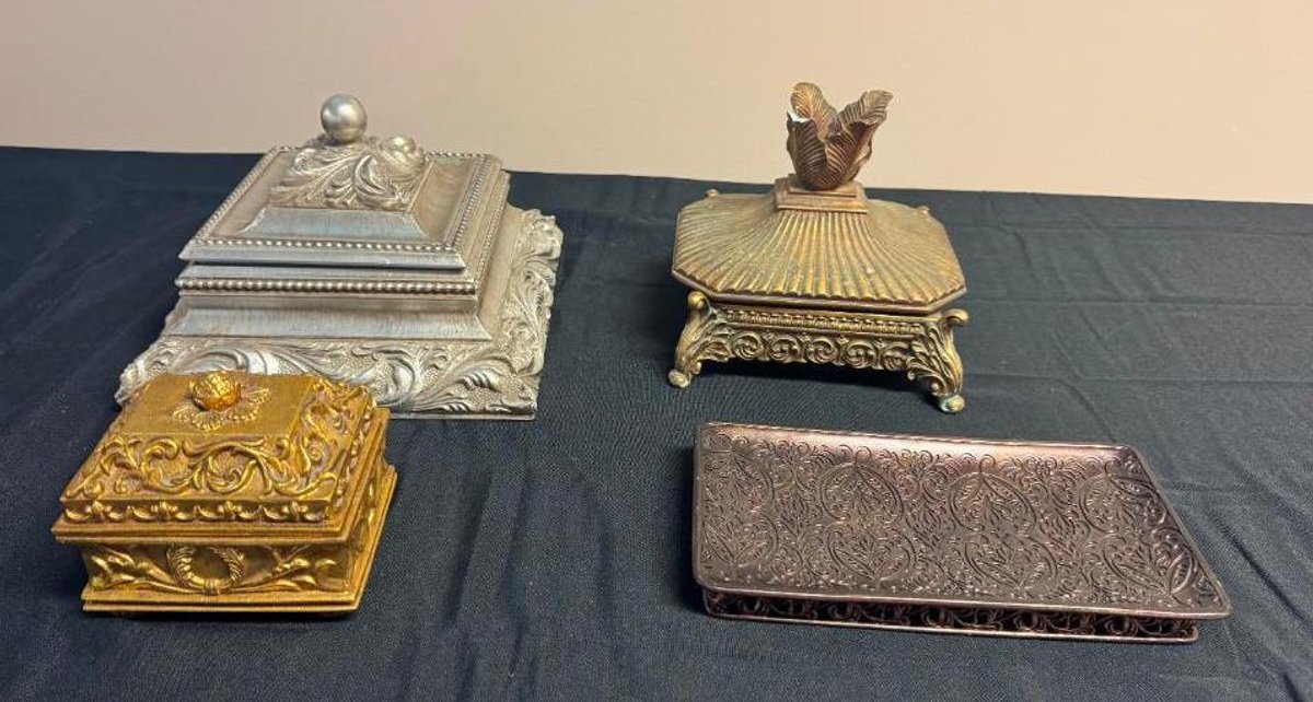Three Jewelry Caskets, Each Lidded and Jewelry Tray