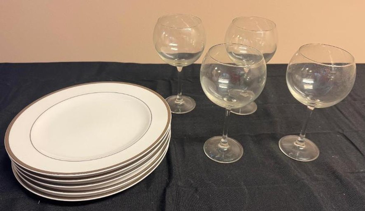Linen & Things Plates and Wine Glasses