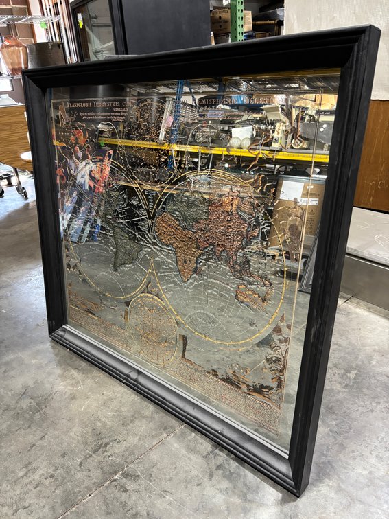 Vintage Style World Map Mirrored Wall Art 57" x 50 1/2"