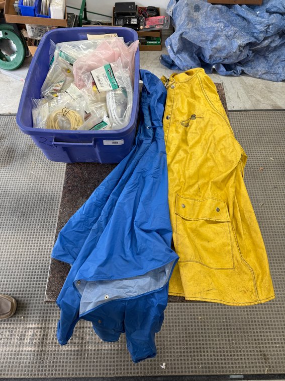 UP Rain Jacket, Rain Slicker, Box of Low Voltage Supply & Wire Nuts