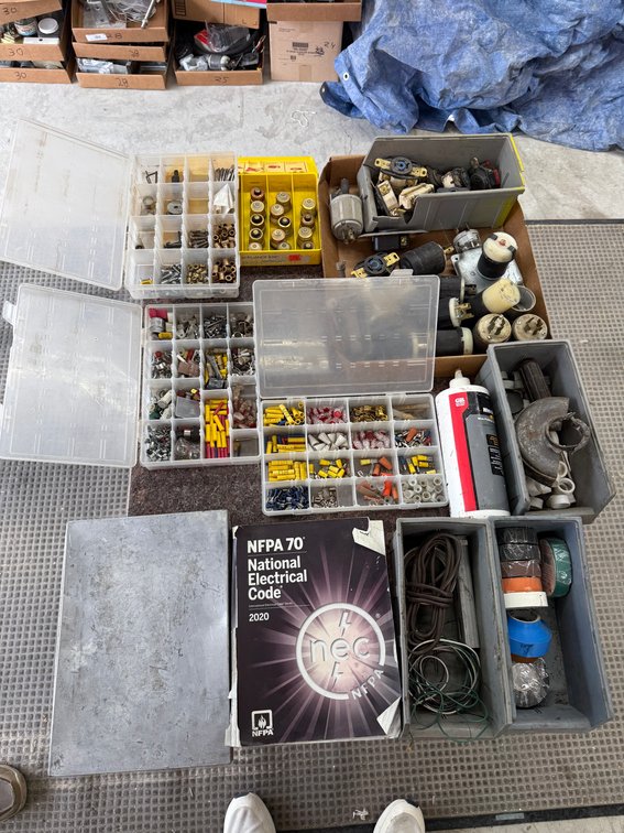 Large Selection of Electrical Hardware/Supply, Twist Lock Connectors & Plugs, Code Book, Elect. Tape, Fuses, Lube, 