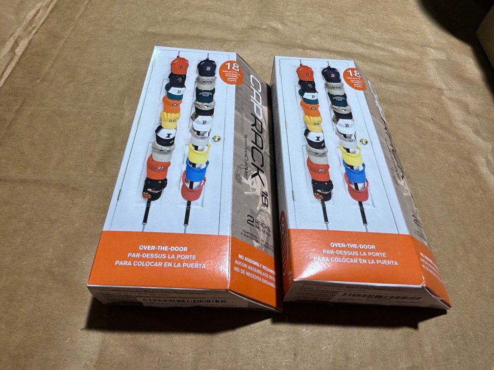 Lot of 2, Over the Door Cap Racks, Holds 18 Caps