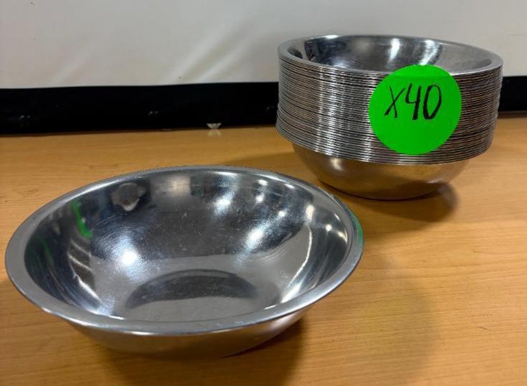 Stainless Steel Mixing Bowls, Set of 40, Approx. 8in Dia.