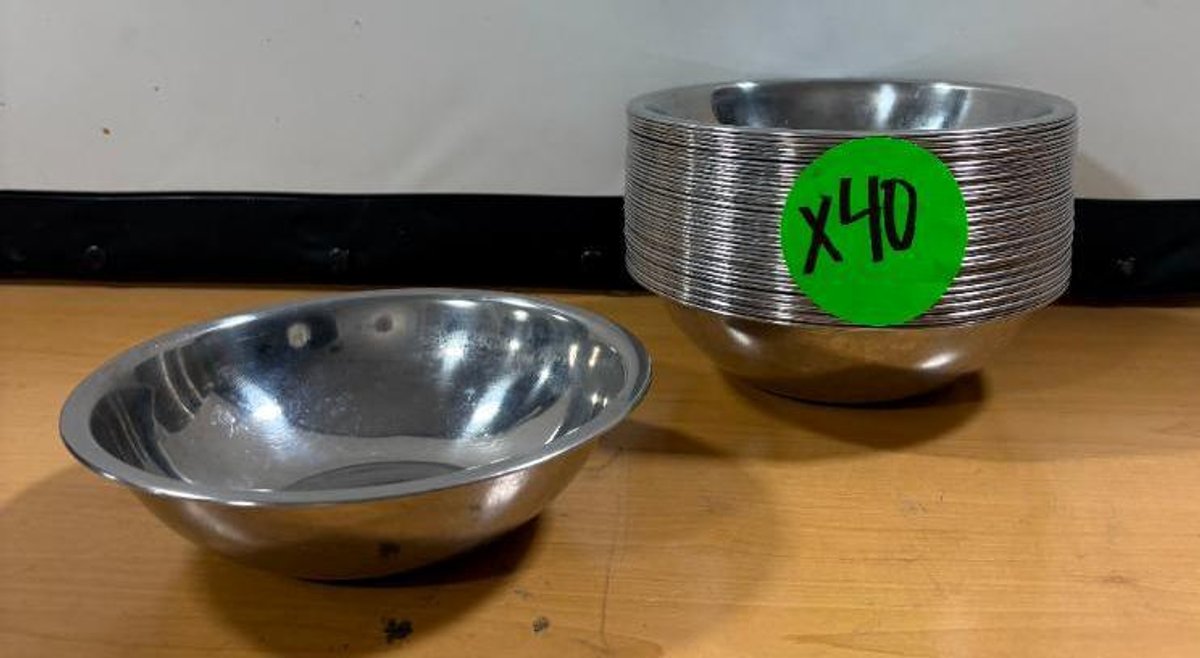 Stainless Steel Mixing Bowls, Set of 40, Approx. 8in Dia.