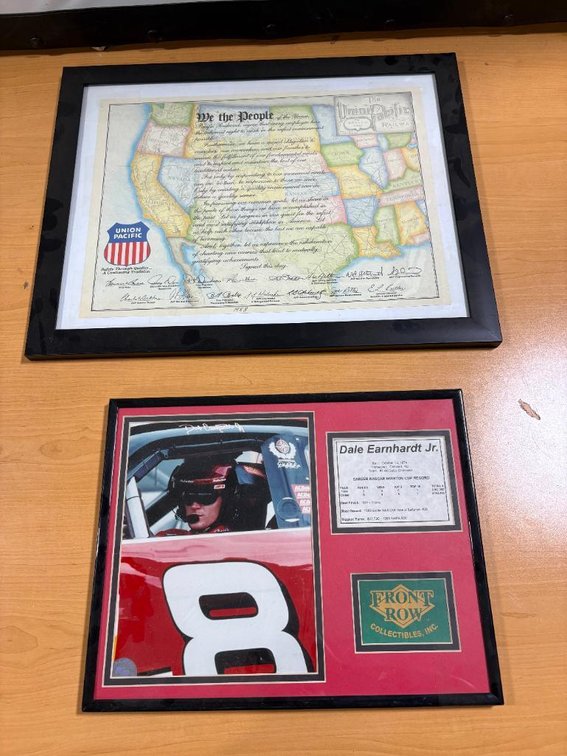 Framed UPRR Map and Document, Dale Earnhardt Jr Collectors Framed Memorabilia