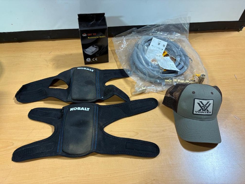 Kobalt Knee Pads, Vortex Tactical Cap, Gee Yu Rotisserie Motor