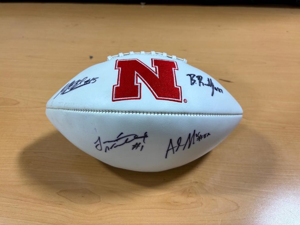 Nebraska Cornhuskers Signed Football Signed by Four Players, #15, #1, #82 and #87