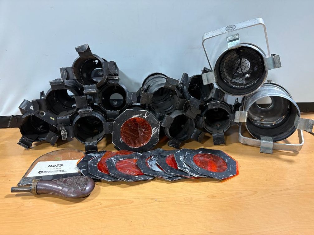 Collection of Vintage Stage Lights, Color Inserts, Powder Horn