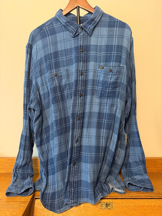 Polo Ralph Lauren Size XXL Authentic Demin Goods Classic Fit Indigo Plaid Button Down Shirt