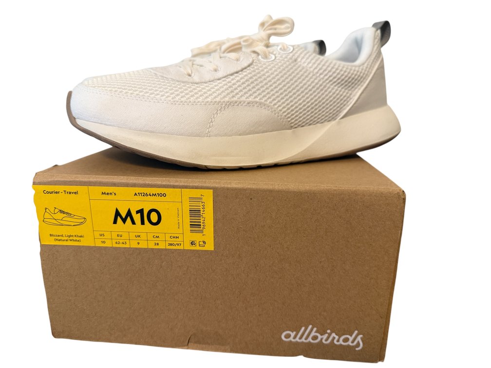 New in Box, Allbirds Men's Size 10 Courier Travel, Blizzard, Light Khaki, Natural White Sneakers