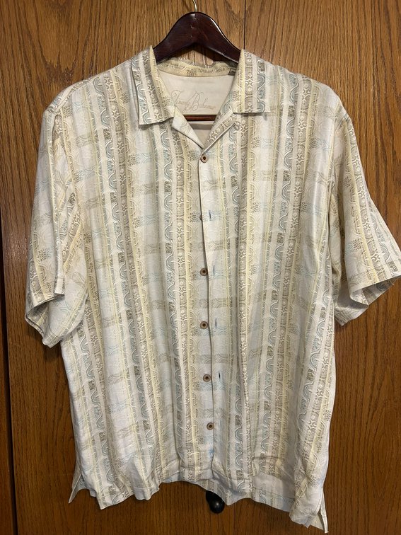 Tommy Bahama Hawaiian Button Down Shirt, Size XL, 70% Silk, 30% Linen, Good Cond.