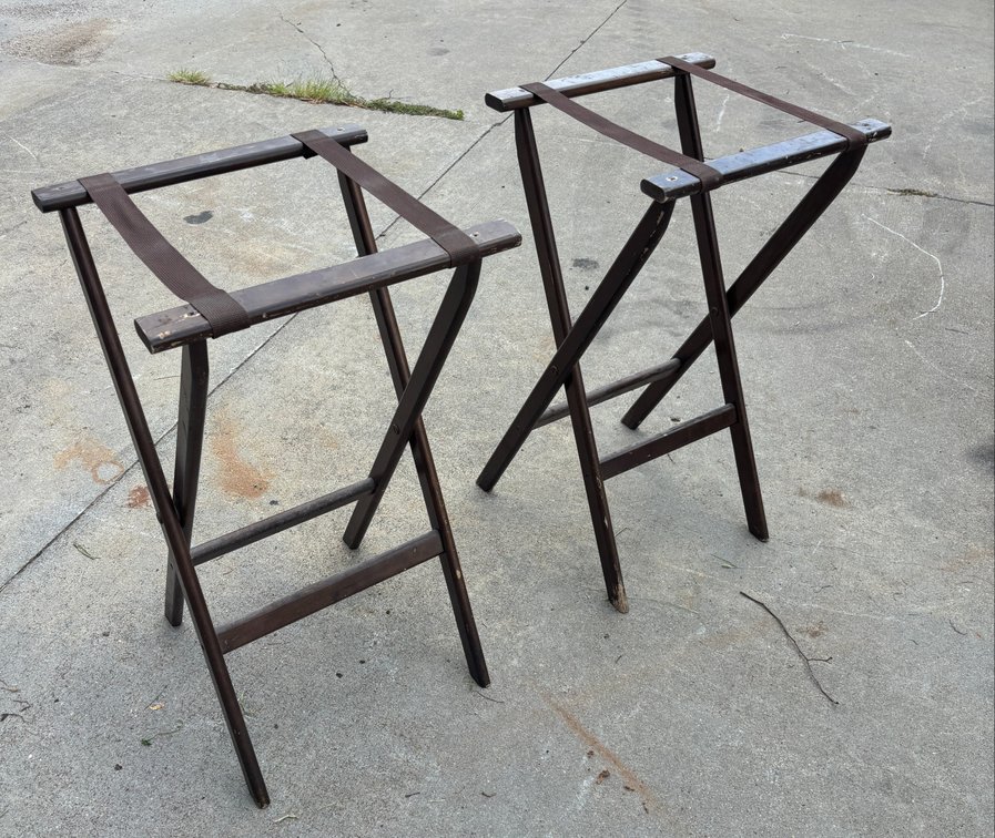(2) Foldable Wood Tray Stands