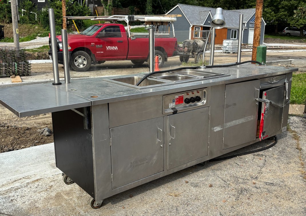 Event/Catering Cart w/ American Permanent Ware Model HFW-3D Hot Food Well, 3-Pan w/ Heated Holding  & Prep Area