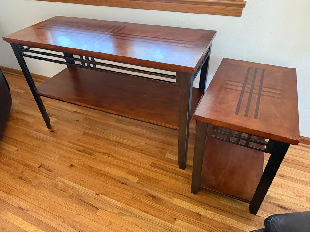 Jofran Home Inlay Wood Furniture, Entertainment Table (48in x 19in, Side Table 24in x 16in