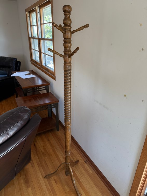 Wood Turned Coat Rack, 69in, Disassembles Into 3 Pieces