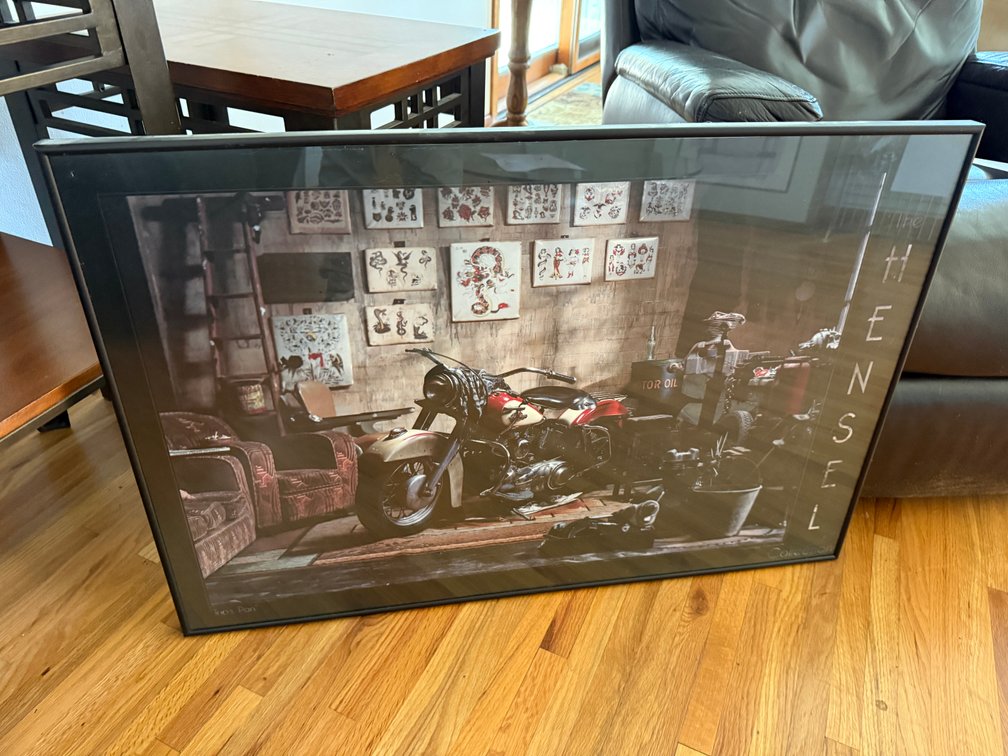 Hensel Tattoo Parlor w/ Motorcycle Poster, Framed, Approx. 32in x 24in