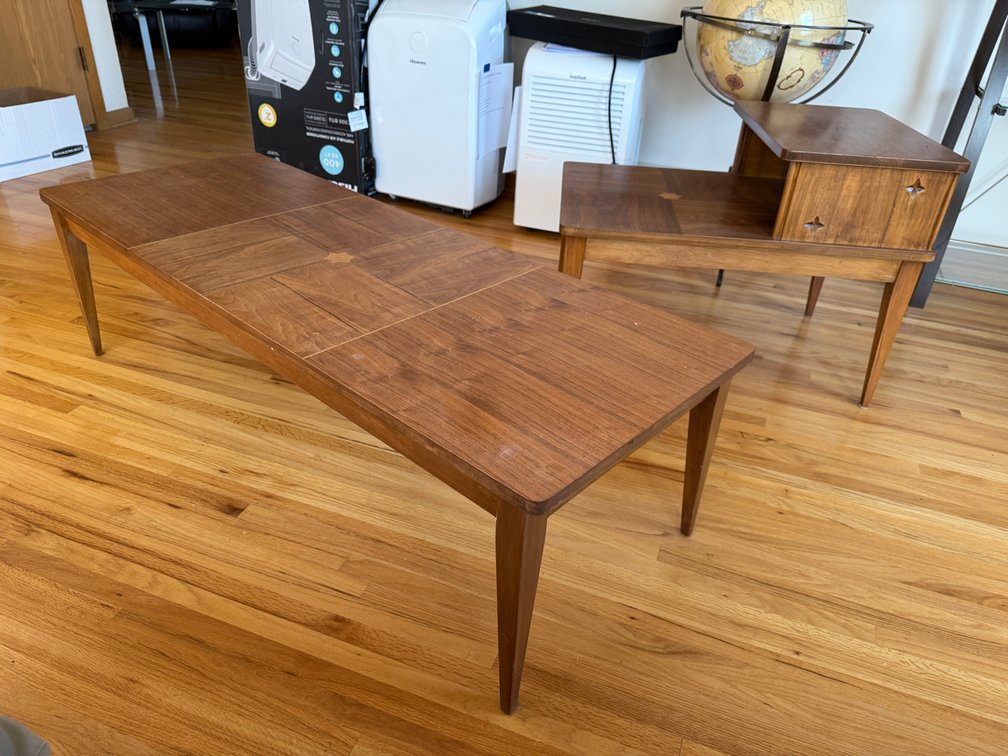 Mid-Century Mersman Furniture Co. Coffee Table & End Table, Stylized Hex Star Inlay, c. 1960's Exc. Cond.
