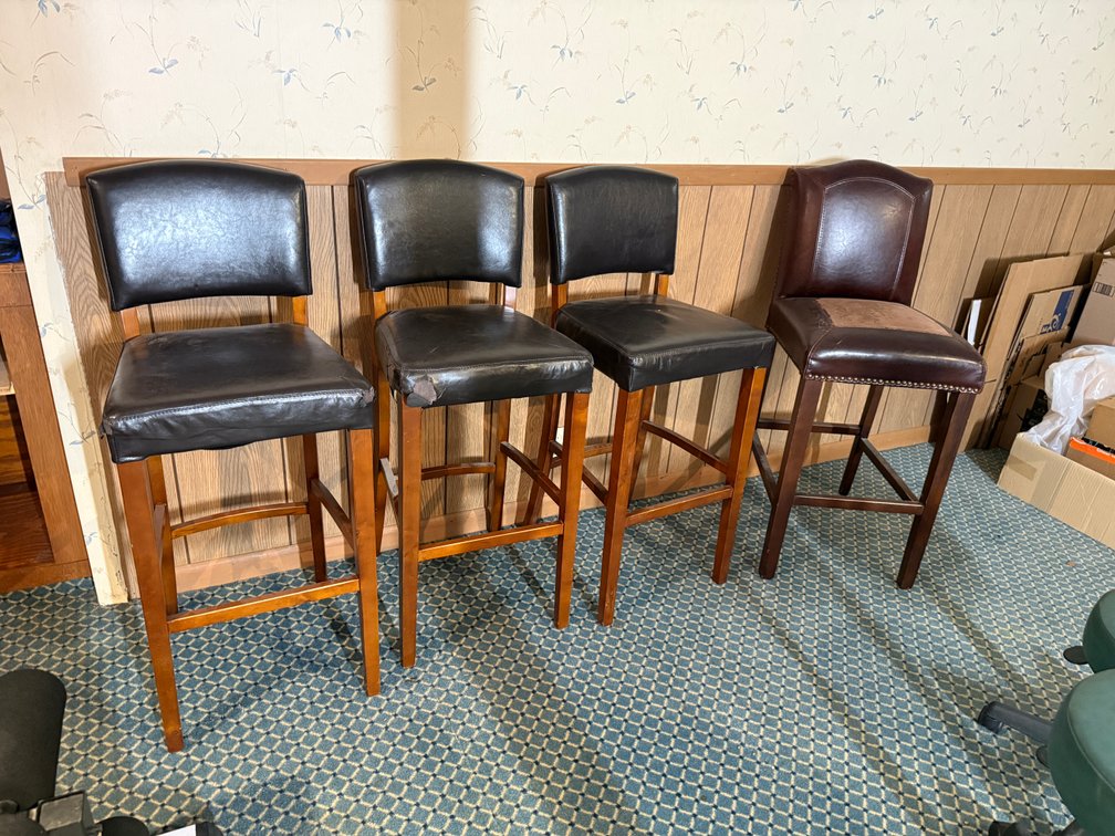 Set of 3 Pub Stools, Plus Extra Pub Stool w/ Worn Seat