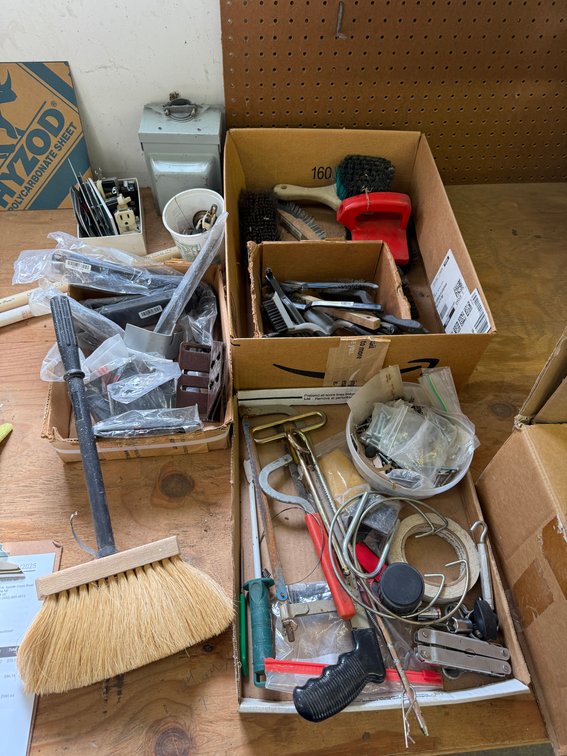3+ Boxes of Hardware & Supplies, Detail Brushes, Multi-Utility Tool, Tool Holders, Electrical & More