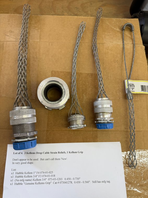 Lot of 4, Kellems Drop Cable Strain Relieves, 1 Kellum Grip, Like New/New, See Detailed Note